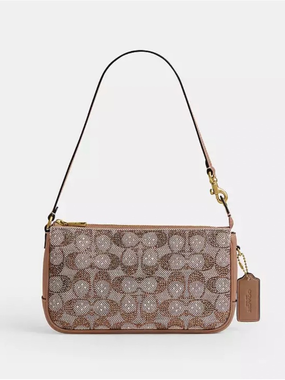 Coach Brown Signature Jacquard Shoulder Bag with Leather Trim